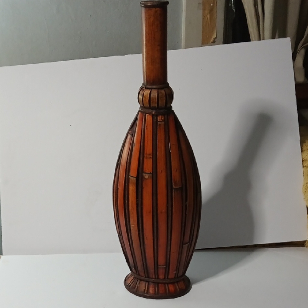 Vintage Rustic MCM Bamboo Wooden Vase 22.5 Inches Tall - Picture 1 of 7